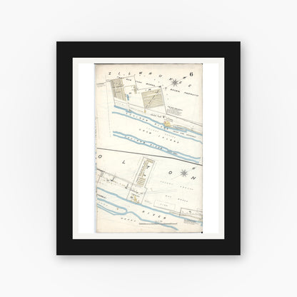 Old map wall art mockup — black gallery frame with white mat — Sanborn Fire Insurance Map from Saginaw, Saginaw County, Michigan (1895), Sheet #0006