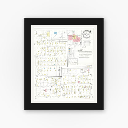 Old map wall art mockup — black gallery frame with white mat — Sanborn Fire Insurance Map from Lone Tree, Johnson County, Iowa (1937) â€” Complete Set