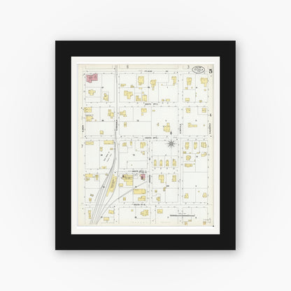 Old map wall art mockup — black gallery frame with white mat — Sanborn Fire Insurance Map from Ocala, Marion County, Florida (1901), Sheet #0005