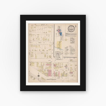 Old map wall art mockup — black gallery frame with white mat — Sanborn Fire Insurance Map from Deer River, Itasca County, Minnesota (1922) - Complete Map Set