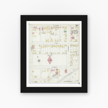 Old map wall art mockup — black gallery frame with white mat — Sanborn Fire Insurance Map from Circleville, Pickaway County, Ohio (1893), Sheet #0010