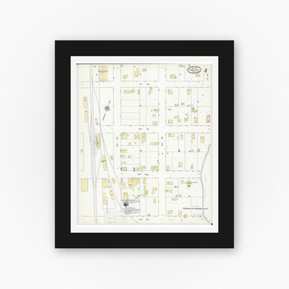 Old map wall art mockup — black gallery frame with white mat — Sanborn Fire Insurance Map from Pine City, Pine County, Minnesota (1911), Sheet #0004