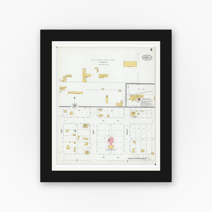 Old map wall art mockup — black gallery frame with white mat — Sanborn Fire Insurance Map from Janesville, Waseca County, Minnesota (1900), Sheet #0004