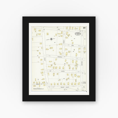 Old map wall art mockup — black gallery frame with white mat — Sanborn Fire Insurance Map from Stoneham, Middlesex County, Massachusetts (1909), Sheet #0010
