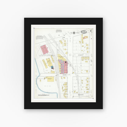 Old map wall art mockup — black gallery frame with white mat — Sanborn Fire Insurance Map from Red Wing, Goodhue County, Minnesota (1917), Sheet #0003