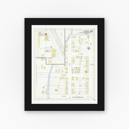 Old map wall art mockup — black gallery frame with white mat — Sanborn Fire Insurance Map from Texarkana, Bowie County, Texas (1909), Sheet #0015