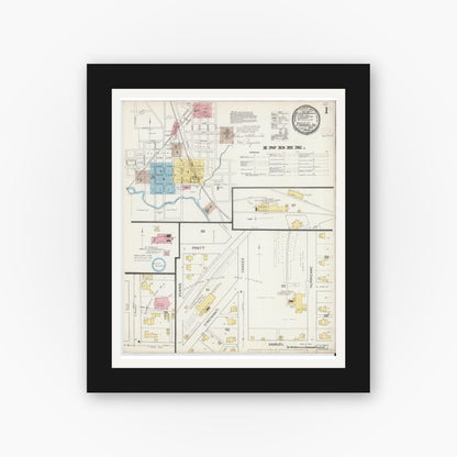 Old map wall art mockup — black gallery frame with white mat — Sanborn Fire Insurance Map from Franklin, Johnson County, Indiana (1892) - Complete Map Set