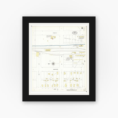 Old map wall art mockup — black gallery frame with white mat — Sanborn Fire Insurance Map from Le Mars, Plymouth County, Iowa (1907), Sheet #0003