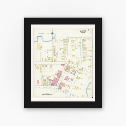 Old map wall art mockup — black gallery frame with white mat — Sanborn Fire Insurance Map from Hertford, Perquimans County, North Carolina (1916), Sheet #0002