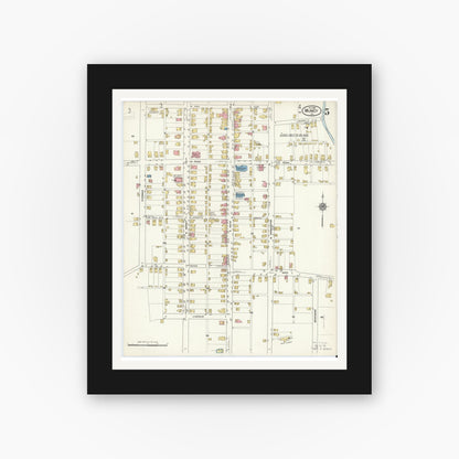Old map wall art mockup — black gallery frame with white mat — Sanborn Fire Insurance Map from Muncy, Lycoming County, Pennsylvania (1916), Sheet #0005