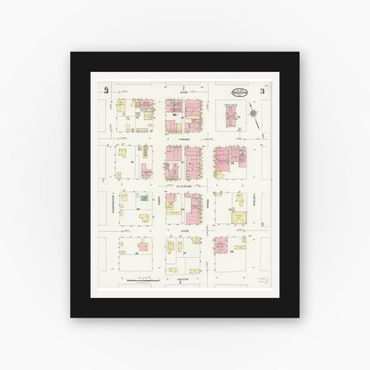 Old map wall art mockup — black gallery frame with white mat — Sanborn Fire Insurance Map from Madison, Madison County, Florida (1924), Sheet #0003