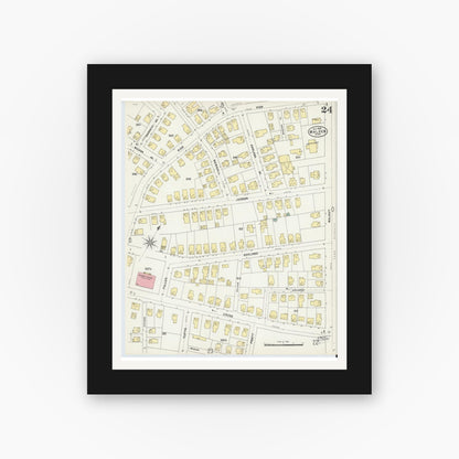 Old map wall art mockup — black gallery frame with white mat — Sanborn Fire Insurance Map from Malden, Middlesex County, Massachusetts (1897), Sheet #0024