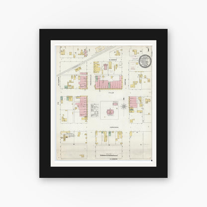 Old map wall art mockup — black gallery frame with white mat — Sanborn Fire Insurance Map from Athens, Henderson County, Texas (1896) - Complete Map Set