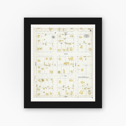 Old map wall art mockup — black gallery frame with white mat — Sanborn Fire Insurance Map from Itasca, Hill County, Texas (1902), Sheet #0004