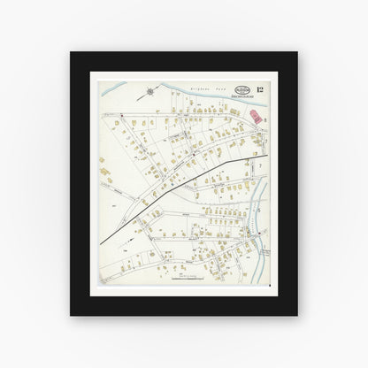 Old map wall art mockup — black gallery frame with white mat — Sanborn Fire Insurance Map from Hudson, Middlesex County, Massachusetts (1916), Sheet #0012