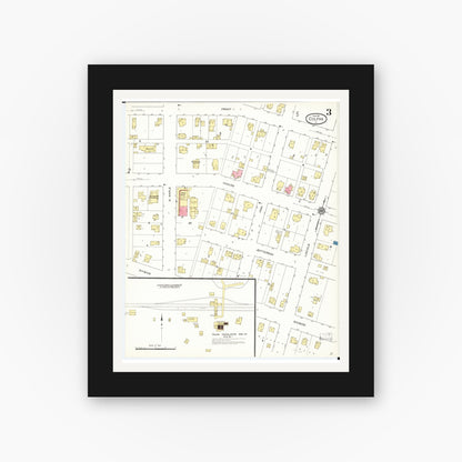 Old map wall art mockup — black gallery frame with white mat — Sanborn Fire Insurance Map from Colfax, Jasper County, Iowa (1911), Sheet #0003