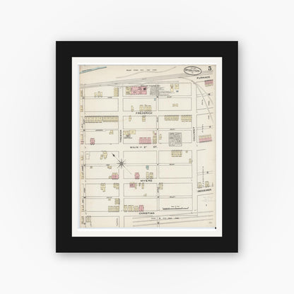 Old map wall art mockup — black gallery frame with white mat — Sanborn Fire Insurance Map from Steelton, Dauphin County, Pennsylvania (1884), Sheet #0005