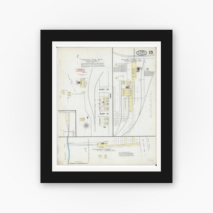 Old map wall art mockup — black gallery frame with white mat — Sanborn Fire Insurance Map from Cairo, Alexander County, Illinois (1891), Sheet #0015