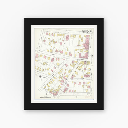 Old map wall art mockup — black gallery frame with white mat — Sanborn Fire Insurance Map from Saugerties, Ulster County, New York (1912), Sheet #0004
