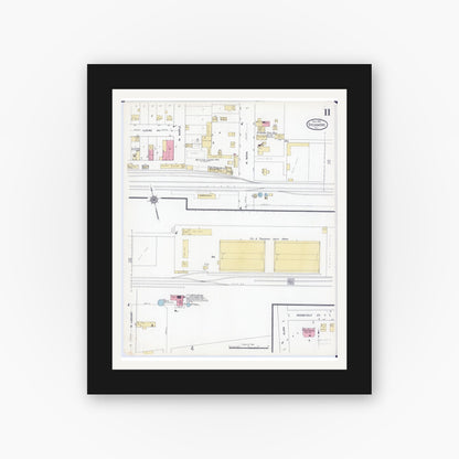 Old map wall art mockup — black gallery frame with white mat — Sanborn Fire Insurance Map from Sycamore, De Kalb County, Illinois (1912), Sheet #0011