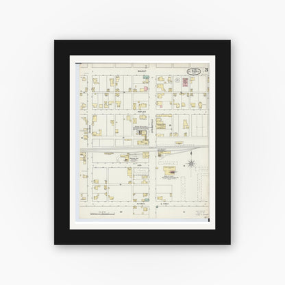 Old map wall art mockup — black gallery frame with white mat — Sanborn Fire Insurance Map from Saint Paris, Champaign County, Ohio (1895), Sheet #0003