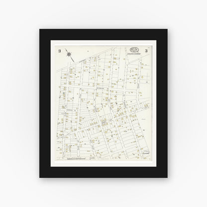 Old map wall art mockup — black gallery frame with white mat — Sanborn Fire Insurance Map from Delair, Camden County, New Jersey (1925), Sheet #0003