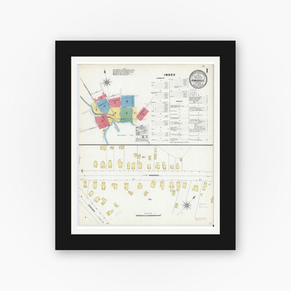 Old map wall art mockup — black gallery frame with white mat — Sanborn Fire Insurance Map from Skaneateles, Onondaga County, New York (1904), Sheet #0001
