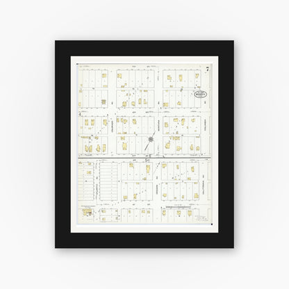 Old map wall art mockup — black gallery frame with white mat — Sanborn Fire Insurance Map from Morris, Stevens County, Minnesota (1909), Sheet #0007