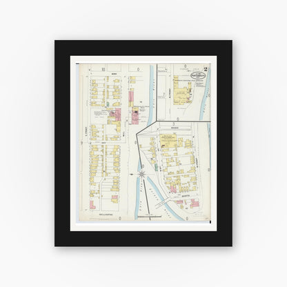 Old map wall art mockup — black gallery frame with white mat — Sanborn Fire Insurance Map from Portsmouth, Scioto County, Ohio (1897), Sheet #0002