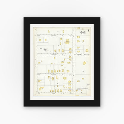 Old map wall art mockup — black gallery frame with white mat — Sanborn Fire Insurance Map from Pitman, Gloucester County, New Jersey (1908), Sheet #0007