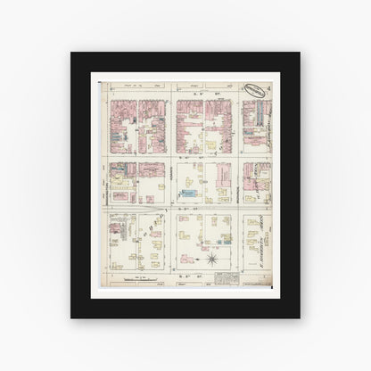 Old map wall art mockup — black gallery frame with white mat — Sanborn Fire Insurance Map from Springfield, Sangamon County, Illinois (1884), Sheet #0004