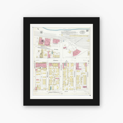 Old map wall art mockup — black gallery frame with white mat — Sanborn Fire Insurance Map from Cairo, Alexander County, Illinois (1907), Sheet #0013