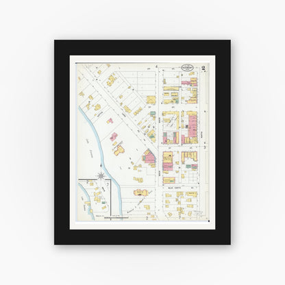 Old map wall art mockup — black gallery frame with white mat — Sanborn Fire Insurance Map from Fairmont, Martin County, Minnesota (1900), Sheet #0002