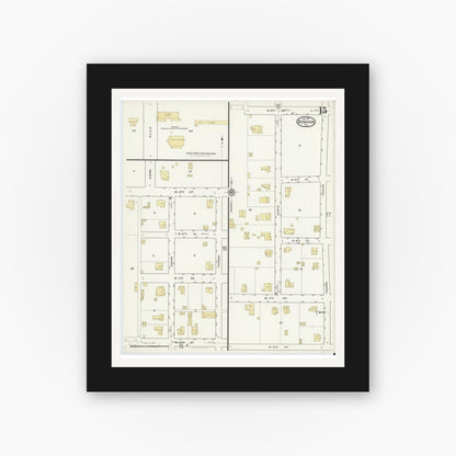 Old map wall art mockup — black gallery frame with white mat — Sanborn Fire Insurance Map from Bonham, Fannin County, Texas (1917), Sheet #0015