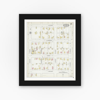 Old map wall art mockup — black gallery frame with white mat — Sanborn Fire Insurance Map from Valparaiso, Porter County, Indiana (1892), Sheet #0008