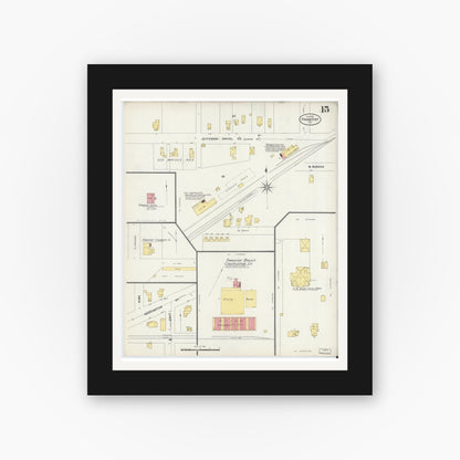 Old map wall art mockup — black gallery frame with white mat — Sanborn Fire Insurance Map from Frankfort, Clinton County, Indiana (1898), Sheet #0015