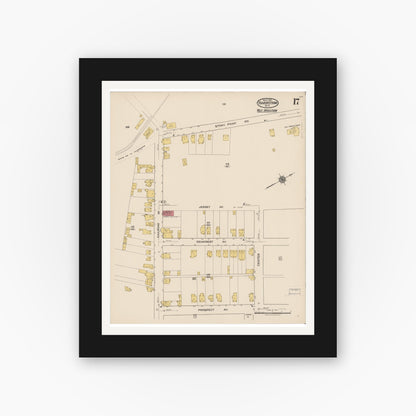 Old map wall art mockup — black gallery frame with white mat — Sanborn Fire Insurance Map from Haverstraw, Rockland County, New York (1921), Sheet #0017