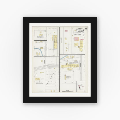Old map wall art mockup — black gallery frame with white mat — Sanborn Fire Insurance Map from Anderson, Madison County, Indiana (1890), Sheet #0010