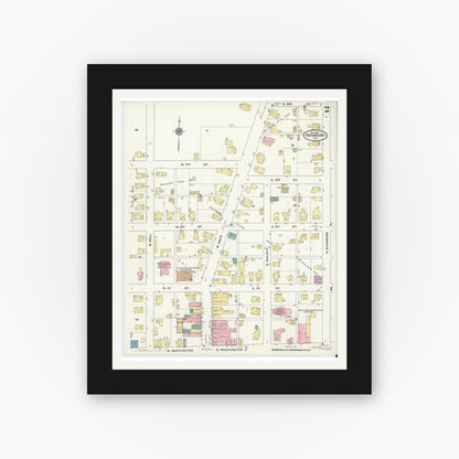 Old map wall art mockup — black gallery frame with white mat — Sanborn Fire Insurance Map from Fairmount, Grant County, Indiana (1909), Sheet #0002