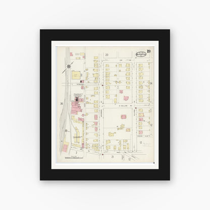 Old map wall art mockup — black gallery frame with white mat — Sanborn Fire Insurance Map from Washington, Washington County, Pennsylvania (1914), Sheet #0019