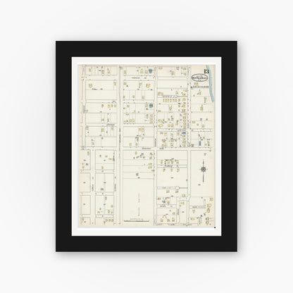 Old map wall art mockup — black gallery frame with white mat — Sanborn Fire Insurance Map from West Palm Beach, Dade County, Florida (1915), Sheet #0013