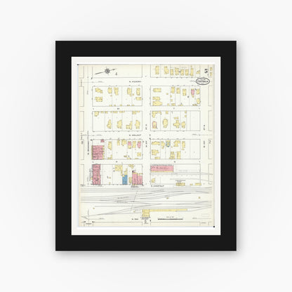 Old map wall art mockup — black gallery frame with white mat — Sanborn Fire Insurance Map from Centralia, Marion, Clinton, Jefferson, and Washington Counties, Illinois (1916), Sheet #0005