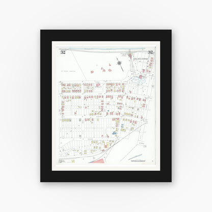 Old map wall art mockup — black gallery frame with white mat — Sanborn Fire Insurance Map from Jefferson City, Cole County, Missouri (1939), Sheet #0032