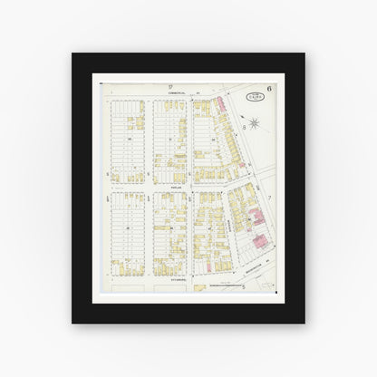 Old map wall art mockup — black gallery frame with white mat — Sanborn Fire Insurance Map from Cairo, Alexander County, Illinois (1896), Sheet #0006