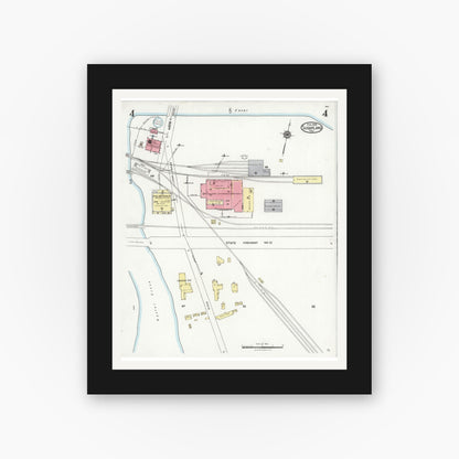 Old map wall art mockup — black gallery frame with white mat — Sanborn Fire Insurance Map from Sugarland, Fort Bend County, Texas (1926), Sheet #0004