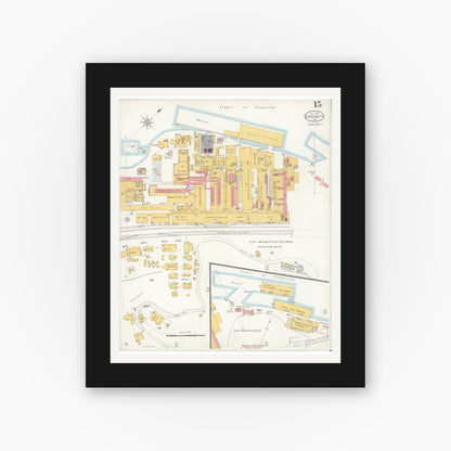 Old map wall art mockup — black gallery frame with white mat — Sanborn Fire Insurance Map from Crockett, Contra Costa County, California (1906), Sheet #0015
