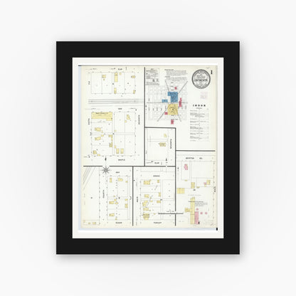 Old map wall art mockup — black gallery frame with white mat — Sanborn Fire Insurance Map from Continental, Putnam County, Ohio (1908) - Complete Map Set