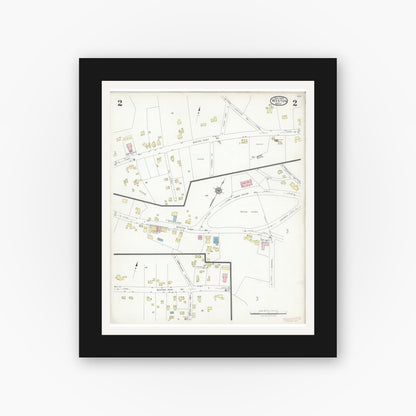 Old map wall art mockup — black gallery frame with white mat — Sanborn Fire Insurance Map from Weston, Middlesex County, Massachusetts (1929), Sheet #0002