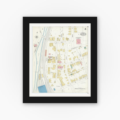 Old map wall art mockup — black gallery frame with white mat — Sanborn Fire Insurance Map from Weatherly, Carbon County, Pennsylvania (1905), Sheet #0003