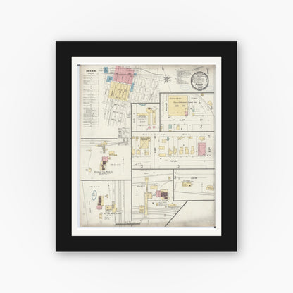 Old map wall art mockup — black gallery frame with white mat — Sanborn Fire Insurance Map from Pana, Christian County, Illinois (1897) - Complete Map Set